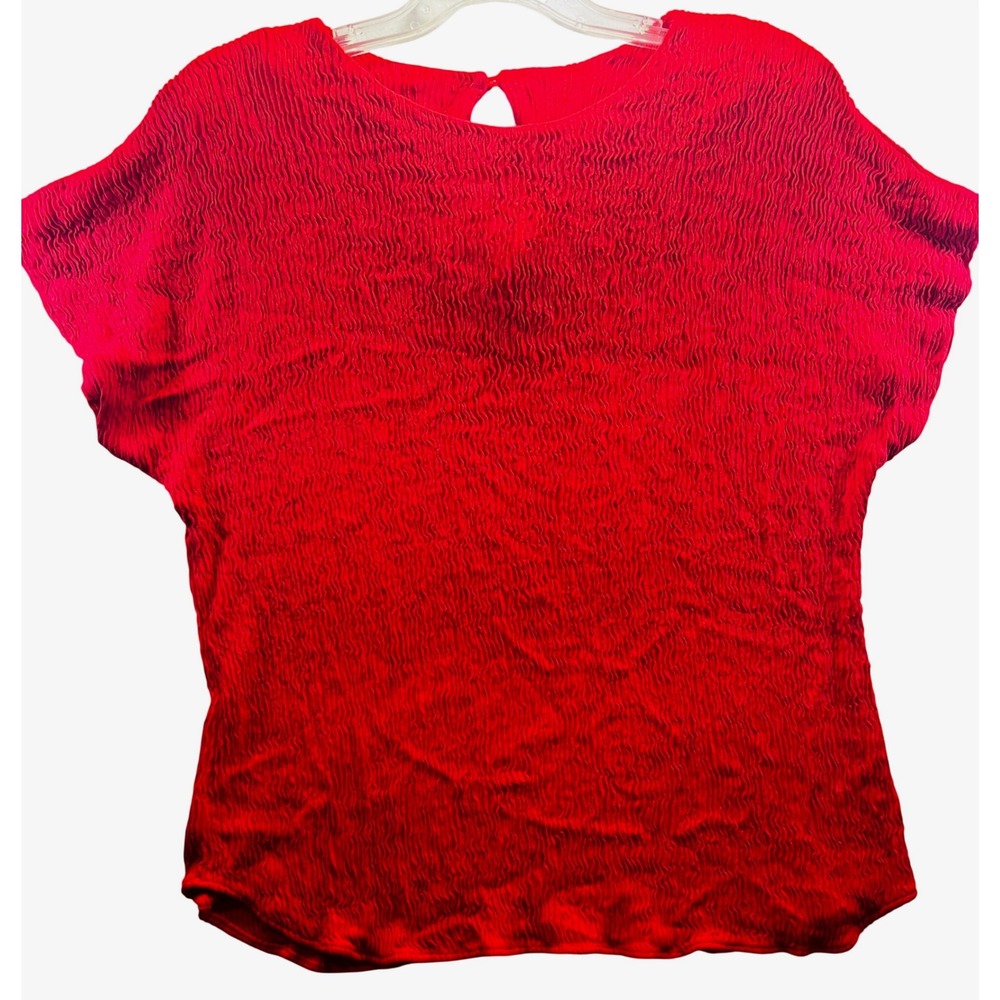 Spice Red Textured Popcorn Top Short Sleeve Crinkle Blouse Keyhole Back Womens M